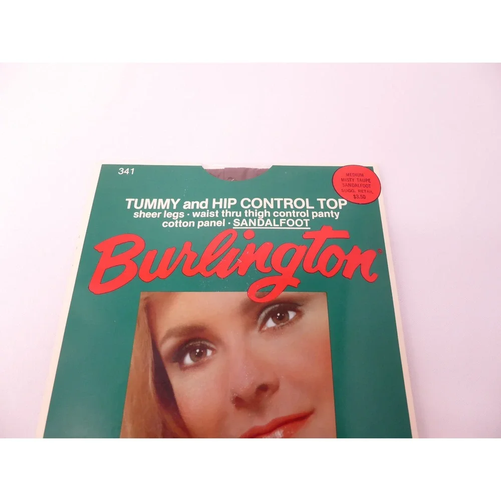 VTG Pantyhose Burlington 341 M Misty Taupe Sandalfoot Tummy Hip Control NEW